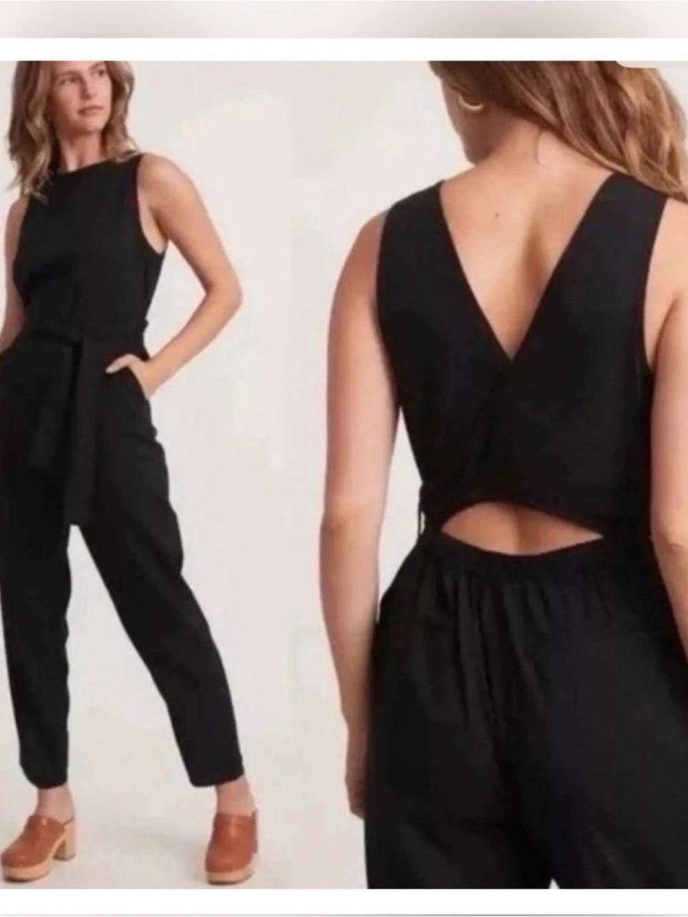 Marine Layer Black Sleeveless Tie-Waist Jumpsuit